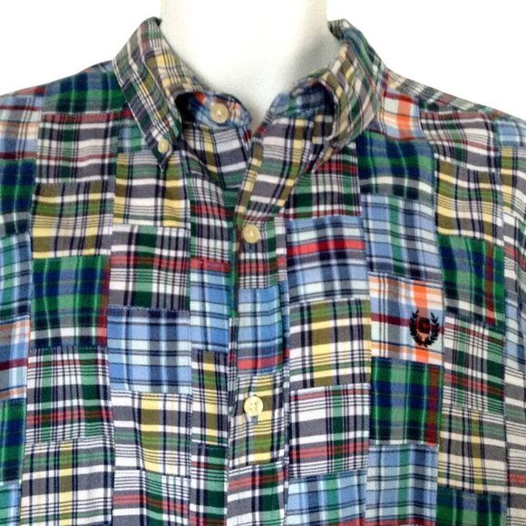 Chaps Men's Shirt Large Patchwork Plaid Cotton Multi-Color Short Sleeve - Picture 2 of 4